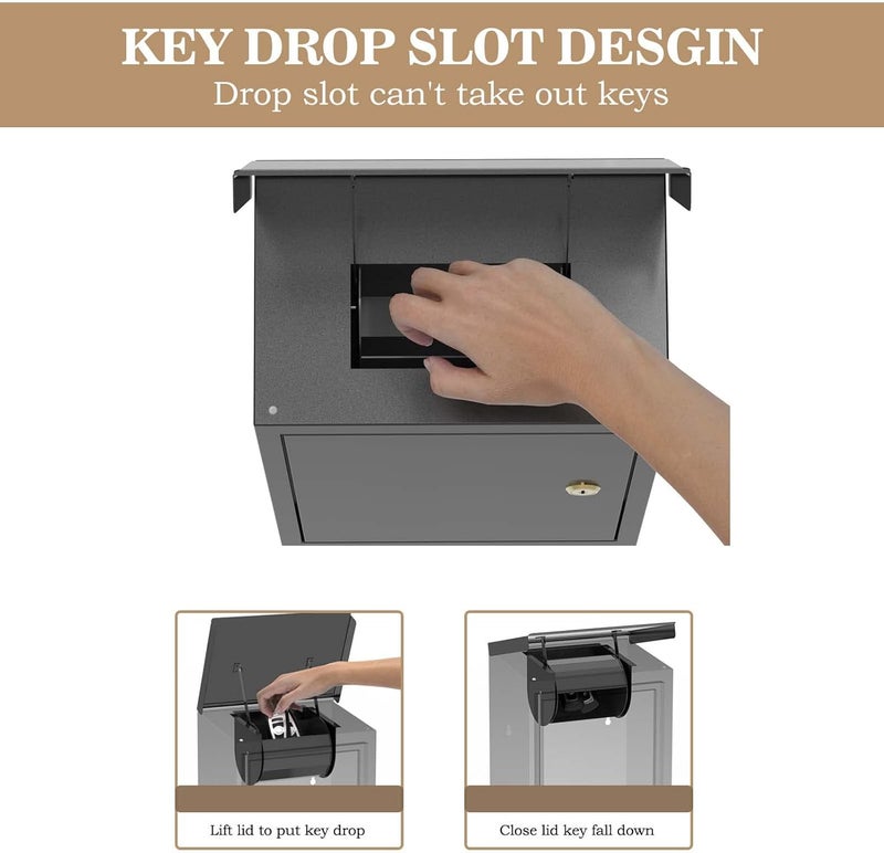 WeHere Key Drop Box for Outside Wall Mount, Key Return Box for Automotive, Anti-Thief & Waterproof Design for Outdoor, Heavy-Duty Secure Storage Box for Hotel,Car Rental, Large Capacity 6x10x14 Inch - Image 2